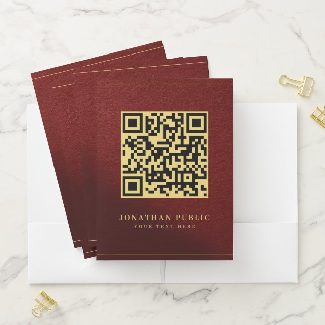 Custom Elegant Template Trendy Gold Text QR Code Pocket Folder (In Situ)