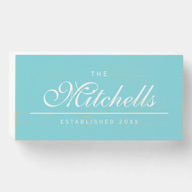 Custom Elegant The Family Name Established Wooden Box Sign (Front Horizontal)