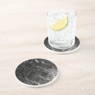 Custom Elegant Trendy Template Black Marble Round Coaster