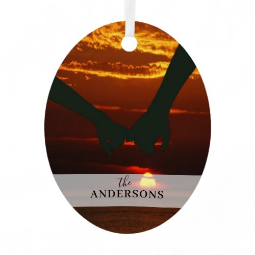 Custom Elegant Two-Sided Family 2 Photo Christmas  Metal Ornament