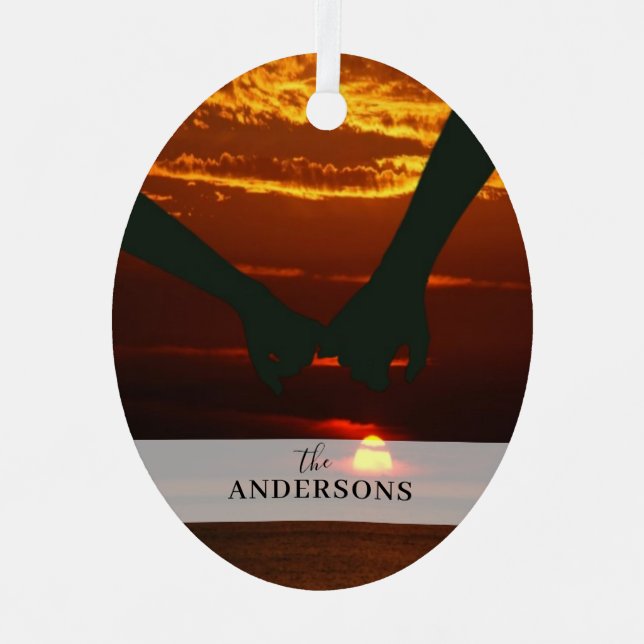 Custom Elegant Two-Sided Family 2 Photo Christmas  Metal Ornament (Front)