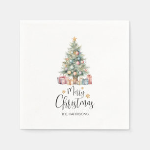 Custom Elegant Watercolor Christmas Tree  Napkins