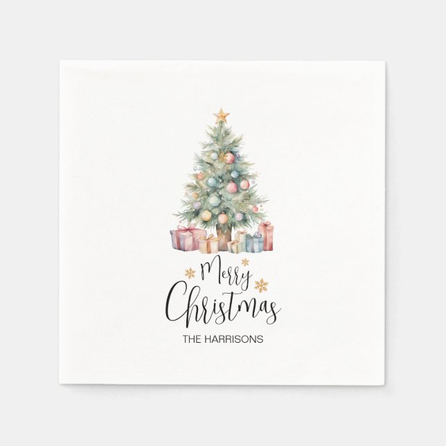 Custom Elegant Watercolor Christmas Tree  Napkins (Front)