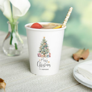 Custom Elegant Watercolor Christmas Tree Paper Cups