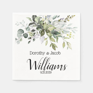 Custom Elegant Watercolor Eucalyptus Greenery Napk Napkins