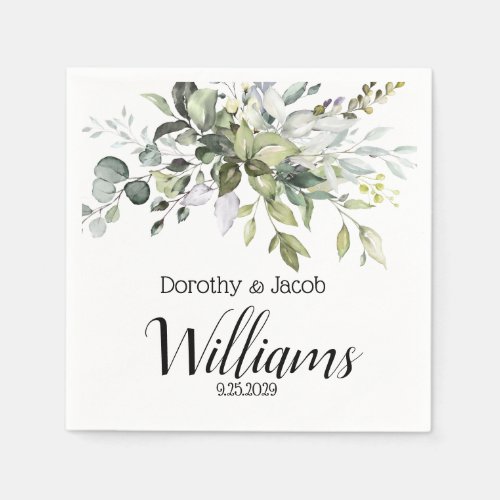 Custom Elegant Watercolor Eucalyptus Greenery Napk Napkins