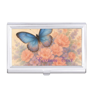 Custom Elegant Watercolor Floral Butterfly Business Card Case