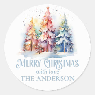 Custom Elegant Watercolor Merry Christmas Classic Round Sticker