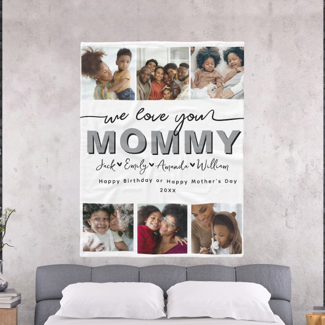 Custom Elegant We love you Mommy Photo collage Fleece Blanket (Creator Uploaded)