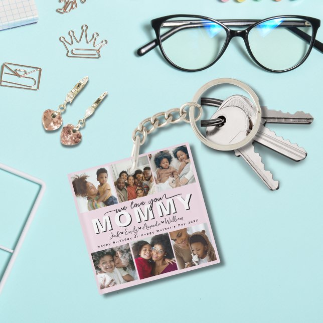 Custom Elegant We love you Mommy Photo collage Keychain (Creator Uploaded)