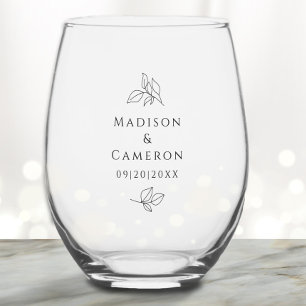 Custom Elegant Wedding Couple Chic Black Party Stemless Wine Glass