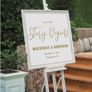 Custom Elegant Wedding Welcome Modern Story Begins Acrylic Sign