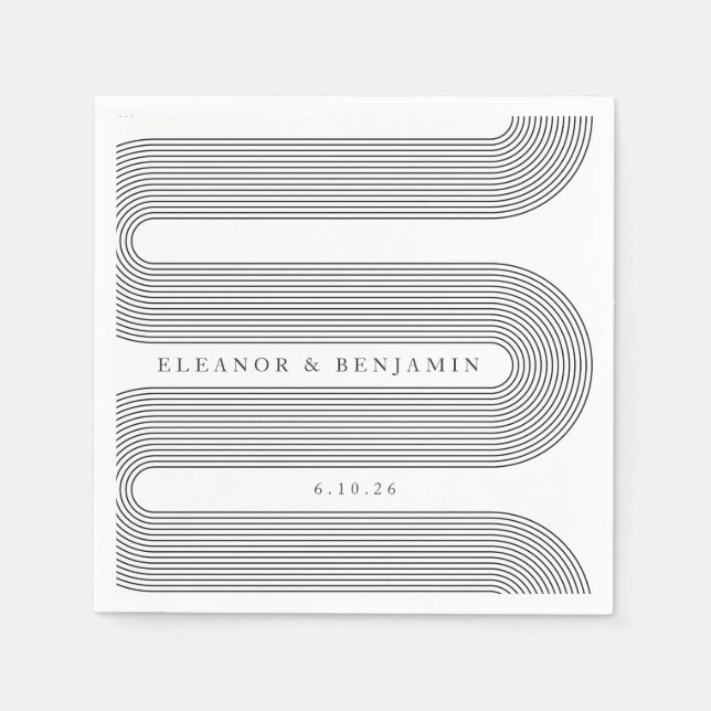 Custom Elegant White Arch Lines Trendy Wedding Napkins (Front)