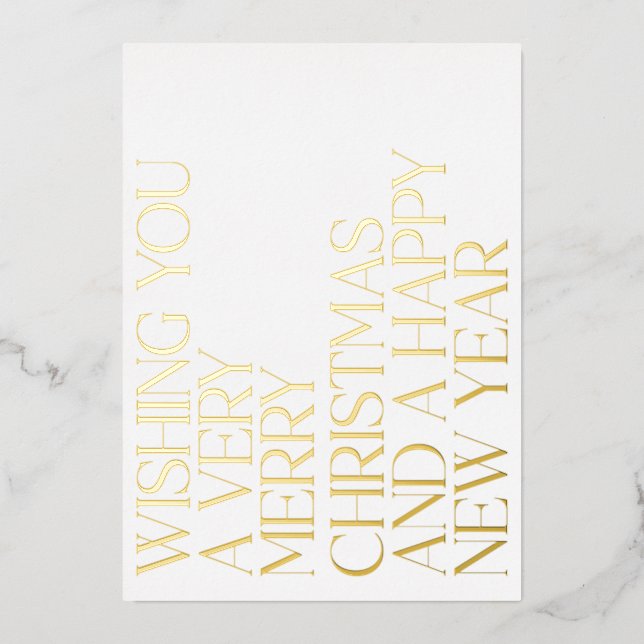 Custom Elegant White Chic Photo Christmas Gold Foil Holiday Card (Front)