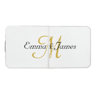 Custom Elegant White Gold Monogram Wedding Party  Beer Pong Table