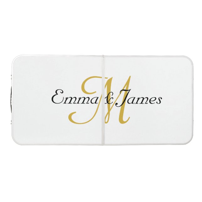 Custom Elegant White Gold Monogram Wedding Party  Beer Pong Table (Top)