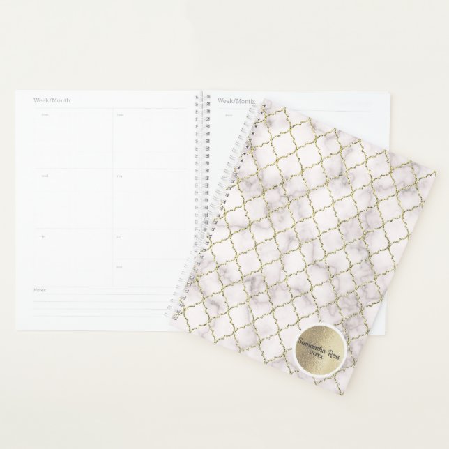 Custom Elegant White Marble Gold Pattern Planner (Display)