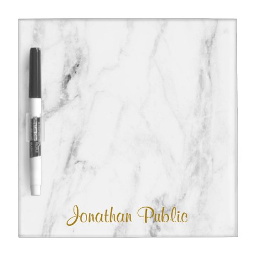 Custom Elegant White Marble Handwritten Gold Name Dry Erase Board
