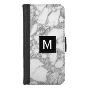 Custom elegant white marble stone monogram iPhone 8/7 wallet case