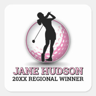 Custom Elegant Women Golfer Monogram Design Square Sticker