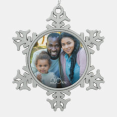 Custom Elegant Your Family Photo Vintage Christmas Snowflake Pewter Christmas Ornament at Zazzle