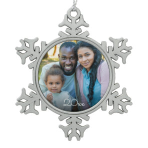 Custom Elegant Your Family Photo Vintage Christmas Snowflake Pewter Christmas Ornament