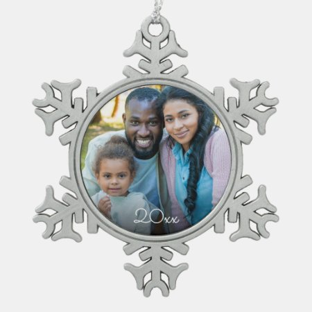 Custom Elegant Your Family Photo Vintage Christmas Snowflake Pewter Ch