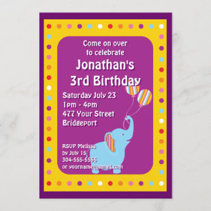 Custom Elephant Birthday Party Invitation
