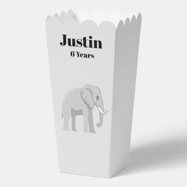 Custom elephant birthday popcorn box (Front)