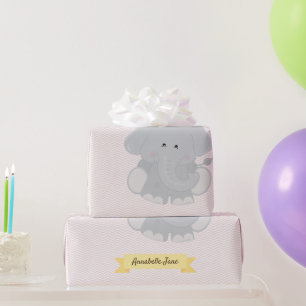 Custom Elephant Chevron Stripes with Name and Age Wrapping Paper