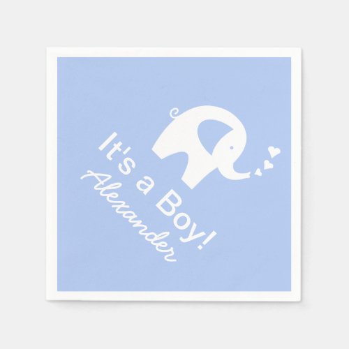 Custom elephant Its a boy baby shower napkins