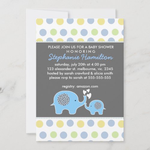 Custom elephant polka dots baby boy shower cards