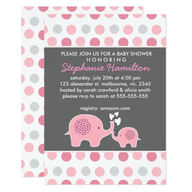 Custom Elephant Polka Dots Baby Girl Shower Invitation