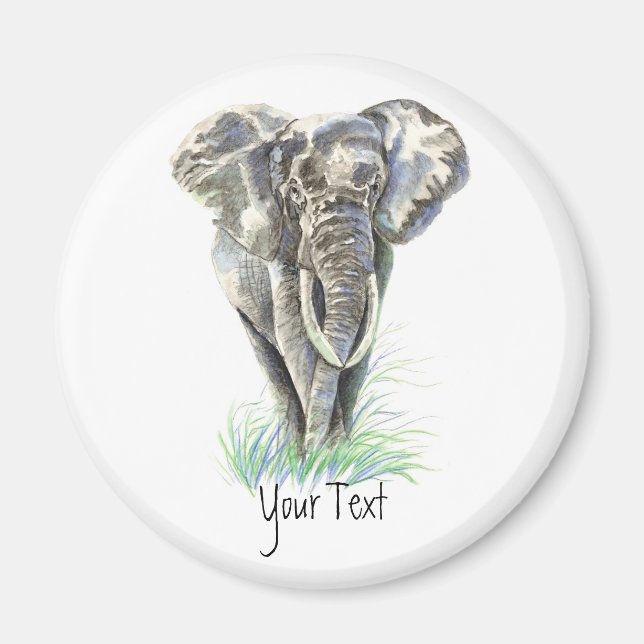 Custom Elephant- Watercolor Animal Collection Magnet (Front)