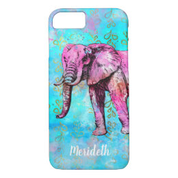 Custom Elephant Watercolor Pink Blue Trendy iPhone 8/7 Case