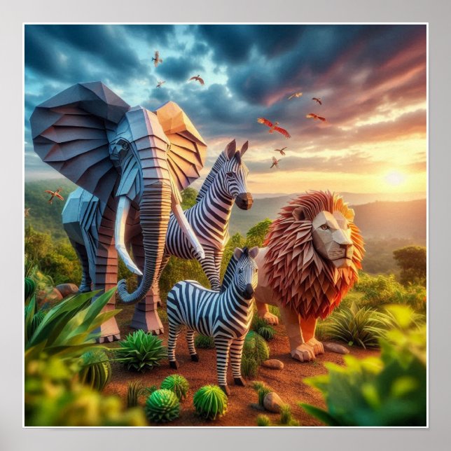 Custom Elephant Zebra and Lion Wall Poster (Front)