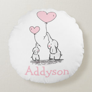 Custom Elephants Girl Pink Round Pillow