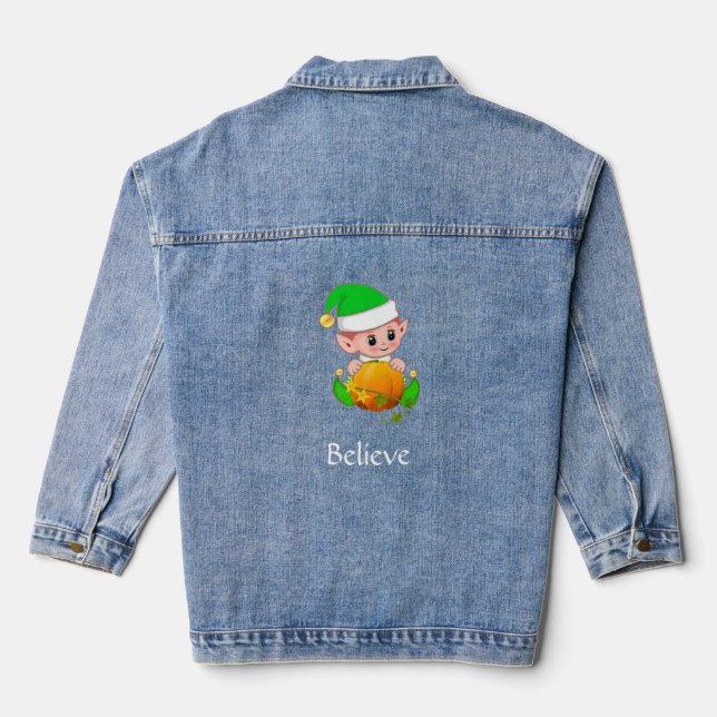 Custom Elf and Editable Text Denim Jacket (Back)