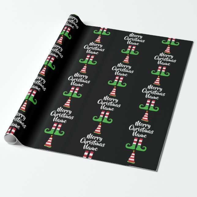 Custom Elf Pattern Personalized Christmas Wrapping Paper (Unrolled)