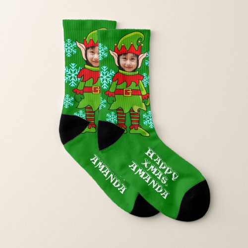 Custom elf photo and text socks