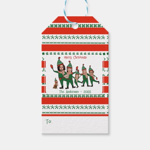 Custom Elf Your Family of Six Including Dog Funny Gift Tags
