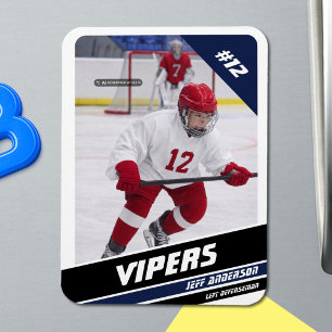 Custom Elite Blue & White Ice Hockey Photo Magnet