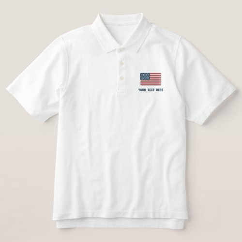 Custom embroidered American flag logo polo shirts