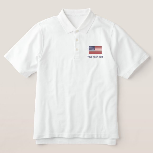 Custom embroidered American flag logo polo shirts (Design Front)