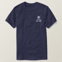 Custom embroidered navy blue boat captain shirts