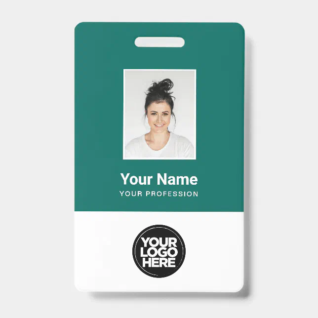 Custom Emerald Employee Photo Bar Code, Logo, Name Badge | Zazzle