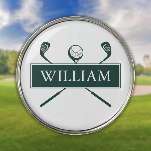 Custom Emerald Green Ball And Clubs Golf Ball Marker