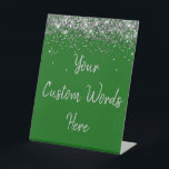 Custom Emerald Green Birthday Party Your Text Here Pedestal Sign<br><div class="desc">personalized silver glitter table top,  sweet 16 quinceanera sixteen 16th,  40th 50th wedding reception gift,  personalised anniversary 30th 21st 15th,  bachelorette bridal 20th twenty fifth,  25th 35th 45th first daughter,  girl wife mom 1st granddaughter,  grandson son boy 5th 10th,  18th 60th 70th hen night,  for baby shower 80th dad</div>