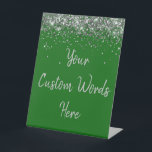 Custom Emerald Green Birthday Party Your Text Here Pedestal Sign<br><div class="desc">personalized silver glitter table top,  sweet 16 quinceanera sixteen 16th,  40th 50th wedding reception gift,  personalised anniversary 30th 21st 15th,  bachelorette bridal 20th twenty fifth,  25th 35th 45th first daughter,  girl wife mom 1st granddaughter,  grandson son boy 5th 10th,  18th 60th 70th hen night,  for baby shower 80th dad</div>