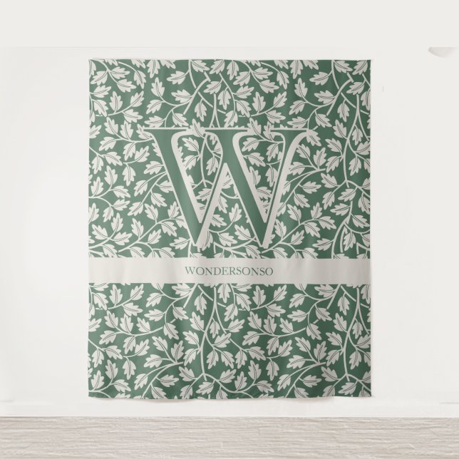 Custom Emerald Green Flower editable monogram Tapestry (Front)